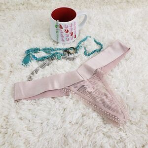 VS Brown Gold Lace Mesh high leg THONG MEDIUM